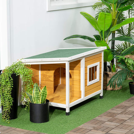 PAWROOM - Hundkoja med öppningsbart tak, orange/vit/grön, 85,5×62×60 cm