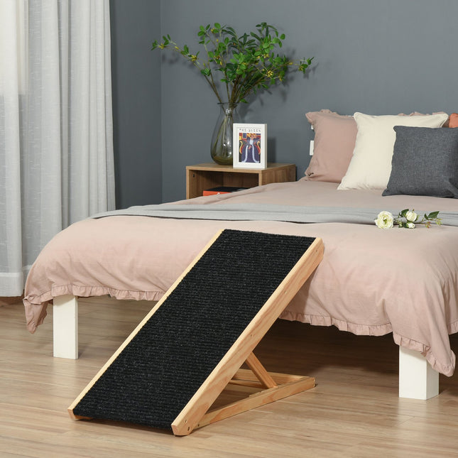 PAWROOM - Hundramp i furu med halkskydd, svart/natur, 90×40×61 cm