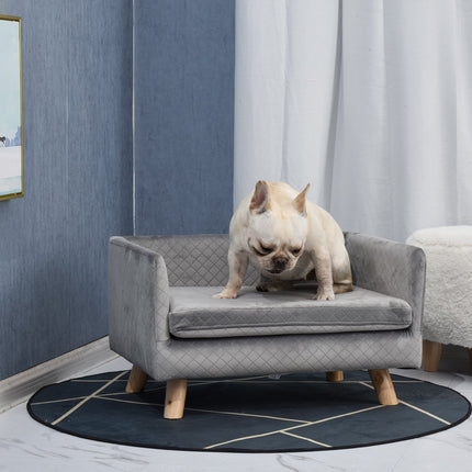 PAWROOM - Velvet sofa for small dogs, wooden legs, grey