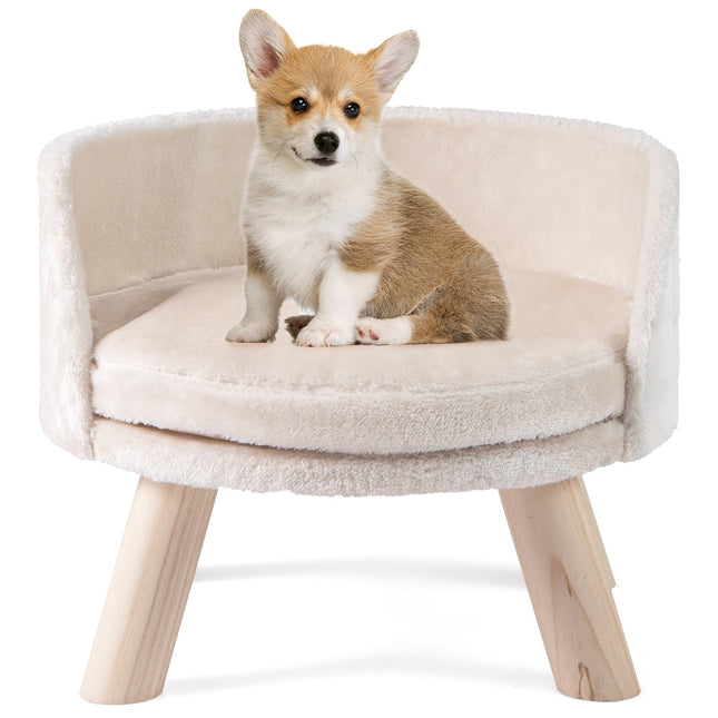 PAWROOM - Hundsoffa i furu med mjuk plysch, beige/natur, 42×42×33 cm