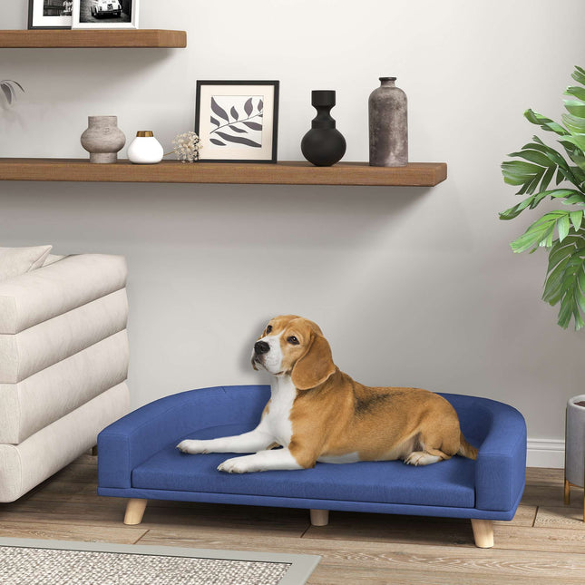 PAWROOM - Hundsoffa med avtagbar dyna och mjuk plysch, blå, 98×67×25 cm