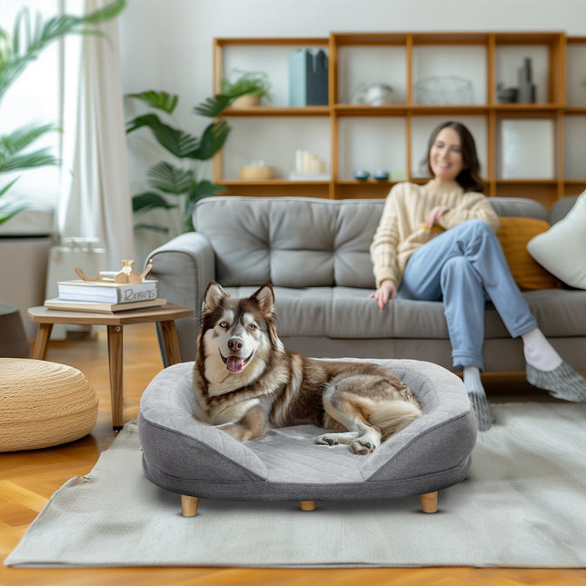 PAWROOM - Hundsoffa med avtagbart överdrag och skumfyllning, grå, 90×78×25 cm