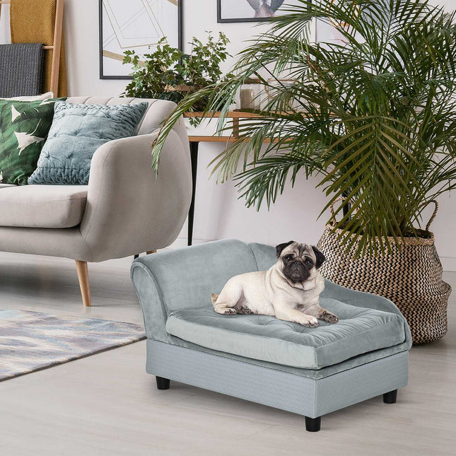 PAWROOM - Hundsoffa med förvaring och mjuk plysch, ljusgrå, 76×45×43 cm