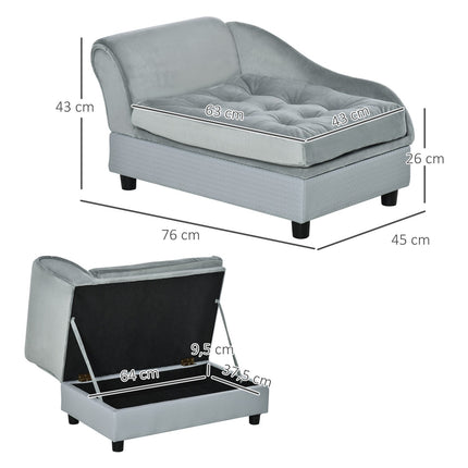 PAWROOM - Hundsoffa med förvaring och mjuk plysch, ljusgrå, 76×45×43 cm