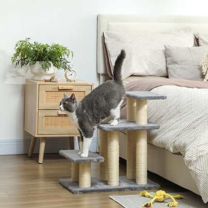 PAWROOM - Hundtrappa 3 steg, grå/cremevit, 52×34,5×54 cm – till säng och soffa