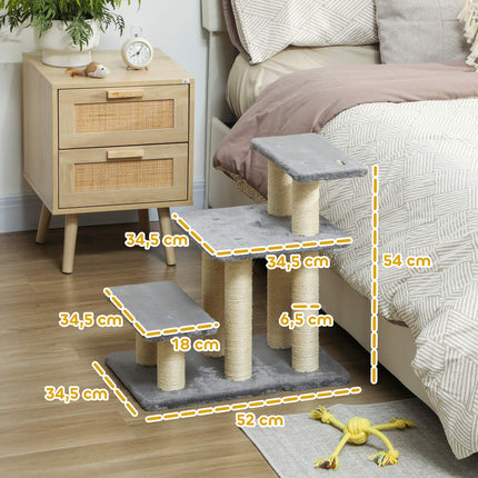 PAWROOM - Hundtrappa 3 steg, grå/cremevit, 52×34,5×54 cm – till säng och soffa
