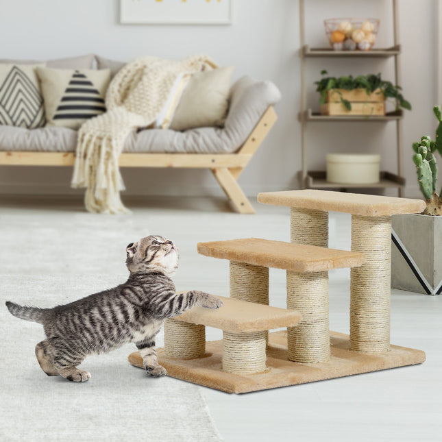 PAWROOM - 3-step plush stairs for dogs and cats, cream, 45x35x34 cm