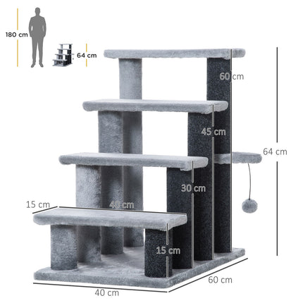 PAWROOM - Pet step with scratching post, 4 steps grey, 60x40x64 cm