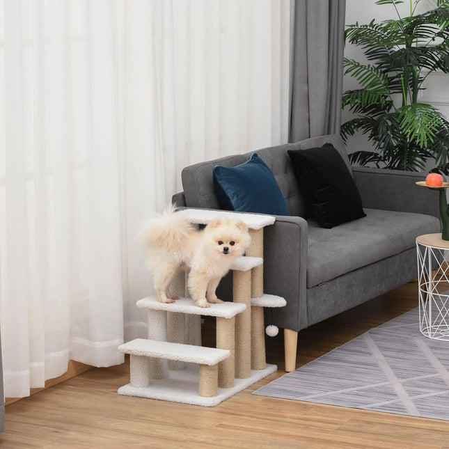 PAWROOM - Hundtrappa för vägen upp till säng och soffa, vit, 60×40×64 cm