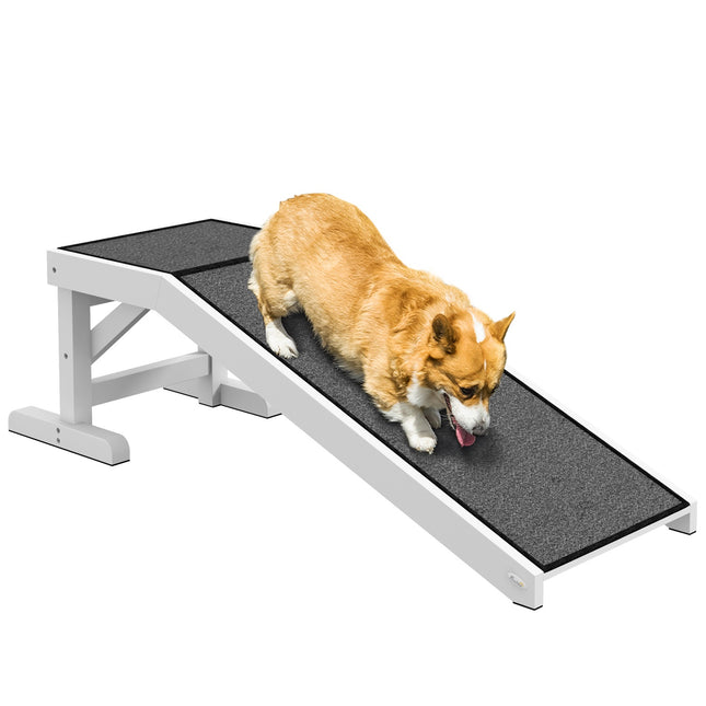 PAWROOM - Hundtrappa i furu med halkskydd, vit/grå, 125×40×35,5 cm