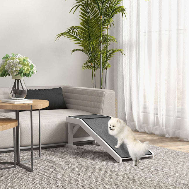 PAWROOM - Hundtrappa i furu med halkskydd, vit/grå, 125×40×35,5 cm