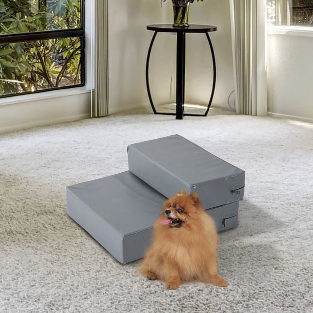 PAWROOM - Hundtrappa med 2 steg och skumfyllning, grå, 45×39×20 cm