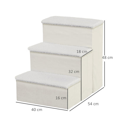 PAWROOM - Hundtrappa med 3 steg och förvaring, vit, 40×54×48 cm