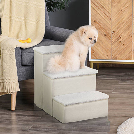 PAWROOM - Hundtrappa med 3 steg och förvaring, vit, 40×54×48 cm