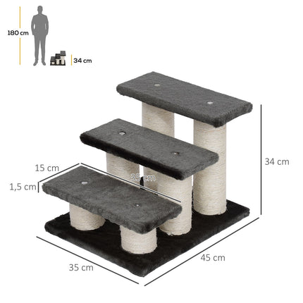 PAWROOM - Hundtrappa med 3 steg och halkskydd, grå, 45×35×34 cm