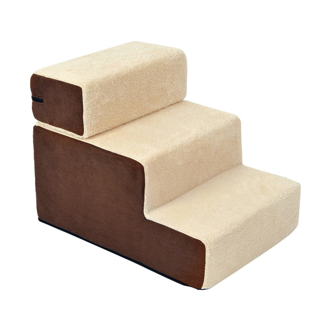 PAWROOM - Hundtrappa med 3 steg och skumfyllning, beige, 54×40×39 cm