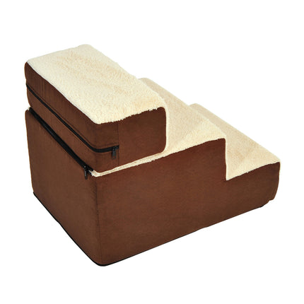PAWROOM - Pet ladder, 3-step plush beige, 54x40x39 cm