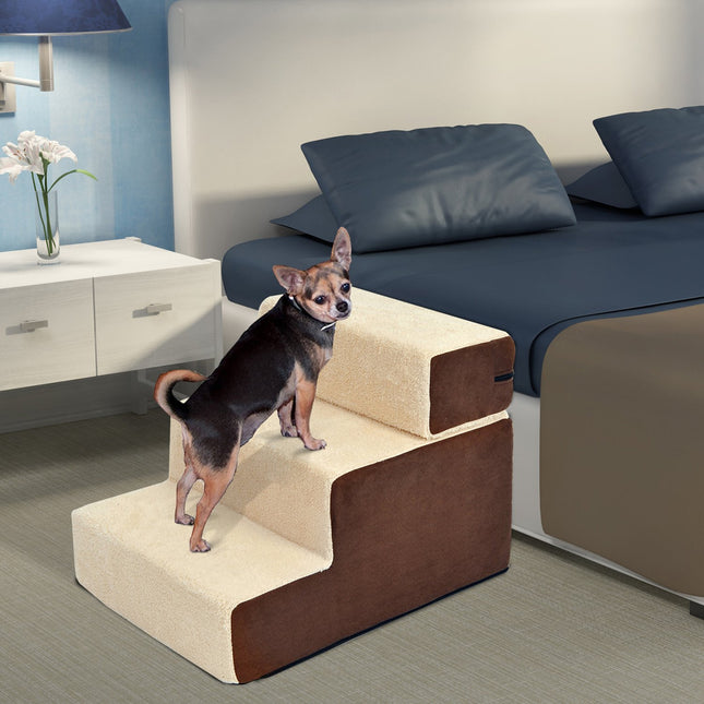 PAWROOM - Hundtrappa med 3 steg och skumfyllning, beige, 54×40×39 cm