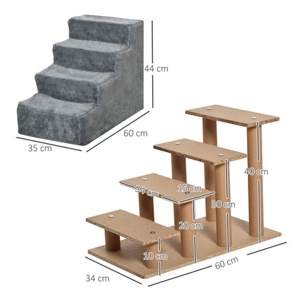 PAWROOM - Hundtrappa med 4 steg och avtagbart överdrag, grå, 60×35×44 cm