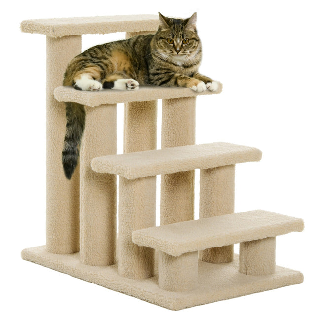 PAWROOM - Animal stairs, 4-step plush, beige, 63.5x43x60 cm