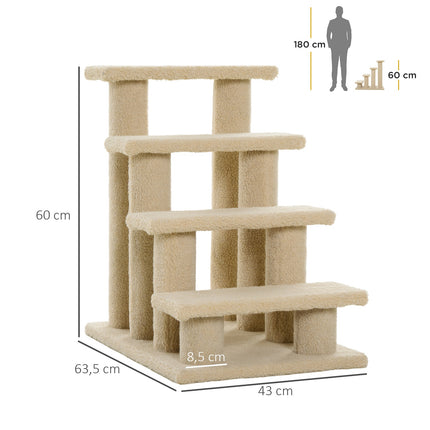 PAWROOM - Animal stairs, 4-step plush, beige, 63.5x43x60 cm