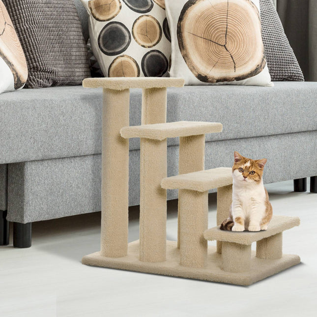 PAWROOM - Animal stairs, 4-step plush, beige, 63.5x43x60 cm