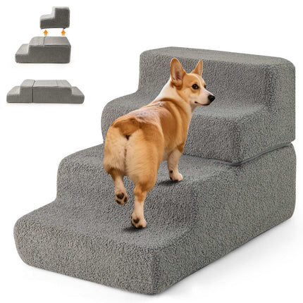 PAWROOM - Hundtrappa med 4 steg och halkskydd, grå, 60×40×40 cm