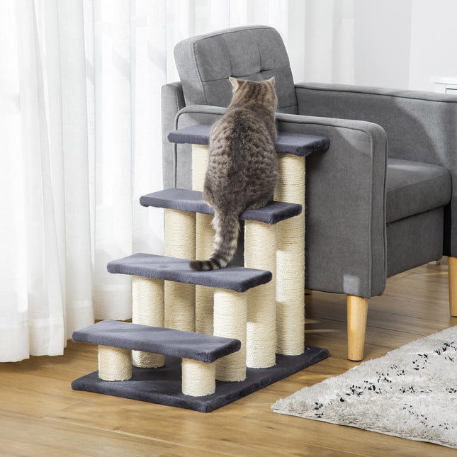 PAWROOM - 4-step soft plush pet stairs, gray, 60x40.5x59 cm