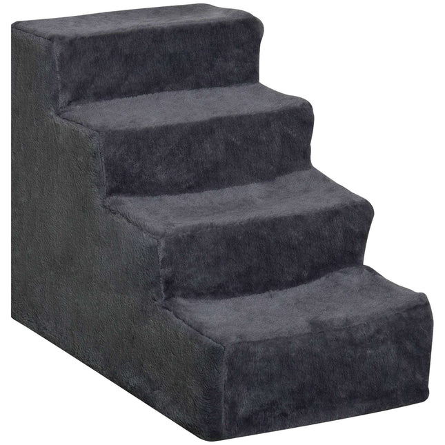 PAWROOM - Pet Stairs, 4 Steps, Removable Cover, Dark Gray, 44 cm