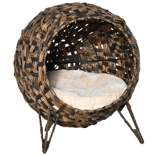 PAWROOM - Kattbädd i konstrotting med mjuk yta, brun, Ø52×58 cm