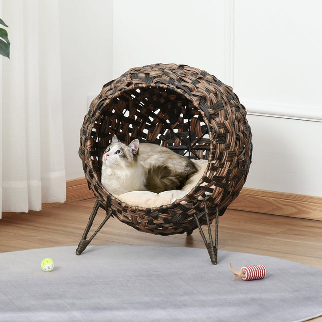 PAWROOM - Kattbädd i konstrotting med mjuk yta, brun, Ø52×58 cm
