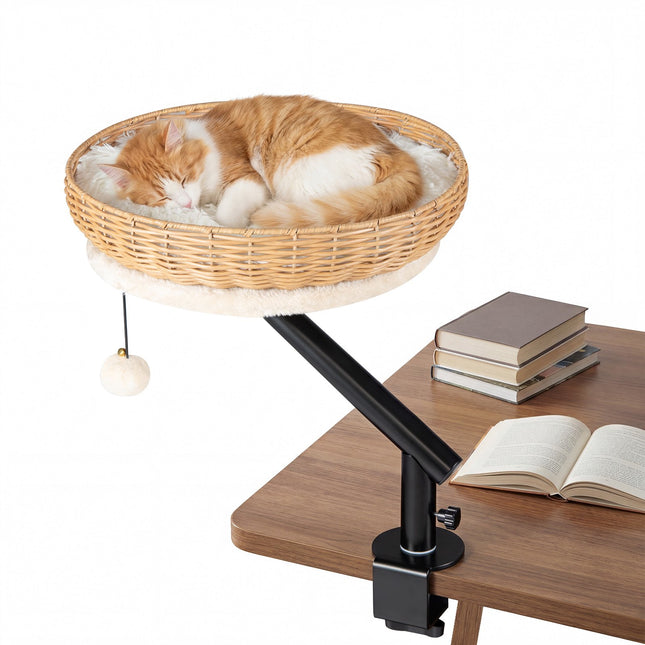 PAWROOM - Rotating Desk Cat Bed with Removable Plush Cushion