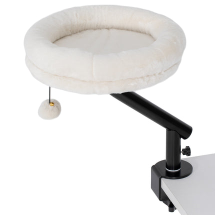 PAWROOM - Kattbädd med mjuk plysch, cremevit/svart, 35×35×48 cm