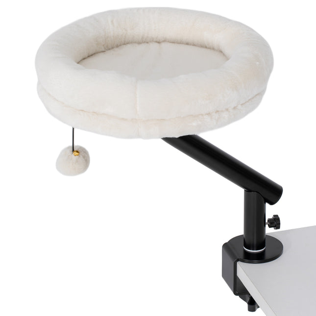 PAWROOM - Kattbädd med mjuk plysch, cremevit/svart, 35×35×48 cm