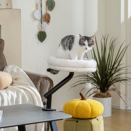 PAWROOM - Kattbädd med mjuk plysch, cremevit/svart, 35×35×48 cm