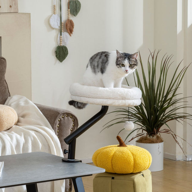 PAWROOM - Kattbädd med mjuk plysch, cremevit/svart, 35×35×48 cm