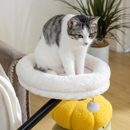 PAWROOM - Kattbädd med mjuk plysch, cremevit/svart, 35×35×48 cm