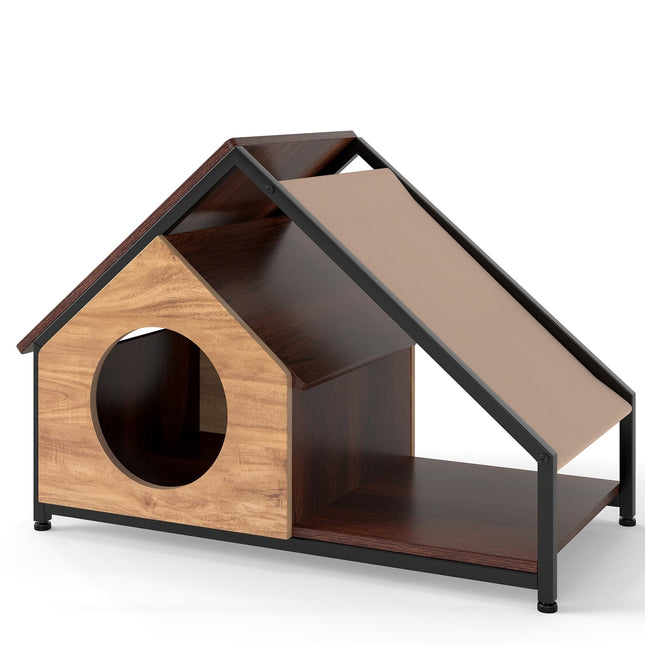 PAWROOM - Indoor Cat House with Veranda, Removable Roof, Metal Frame
