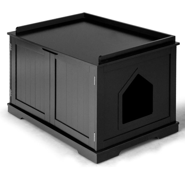 PAWROOM - Indoor Cat House with Bed, Black, MDF, Multi-Functional