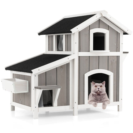 PAWROOM - Katthus för utomhusbruk med 2 nivåer, grå, 100×64×82,5 cm
