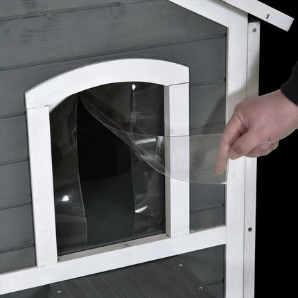 PAWROOM - Katthus för utomhusbruk med 2 nivåer, grå/vit, 78×55,5×91 cm