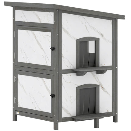 PAWROOM - Katthus i gran för utomhusbruk, grå/vit, 60×60×88 cm