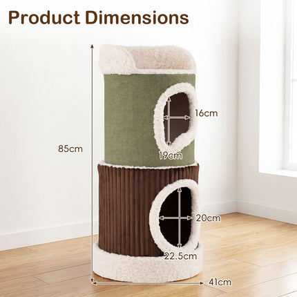 PAWROOM - Katthus i sammetstyg, grön/brun/beige, cirka 40,6×85,1 cm