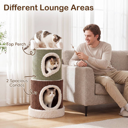 PAWROOM - Katthus i sammetstyg, grön/brun/beige, cirka 40,6×85,1 cm