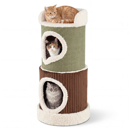 PAWROOM - Katthus i sammetstyg, grön/brun/beige, cirka 40,6×85,1 cm