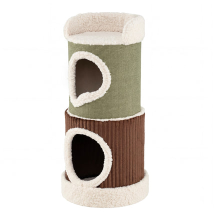 PAWROOM - Katthus i sammetstyg, grön/brun/beige, cirka 40,6×85,1 cm