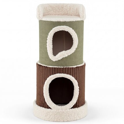 PAWROOM - Katthus i sammetstyg, grön/brun/beige, cirka 40,6×85,1 cm