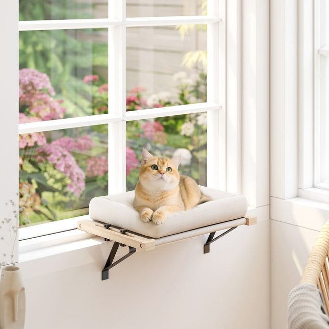 PAWROOM - Katthus med avtagbar dyna, cremevit/natur, 50×36×24 cm