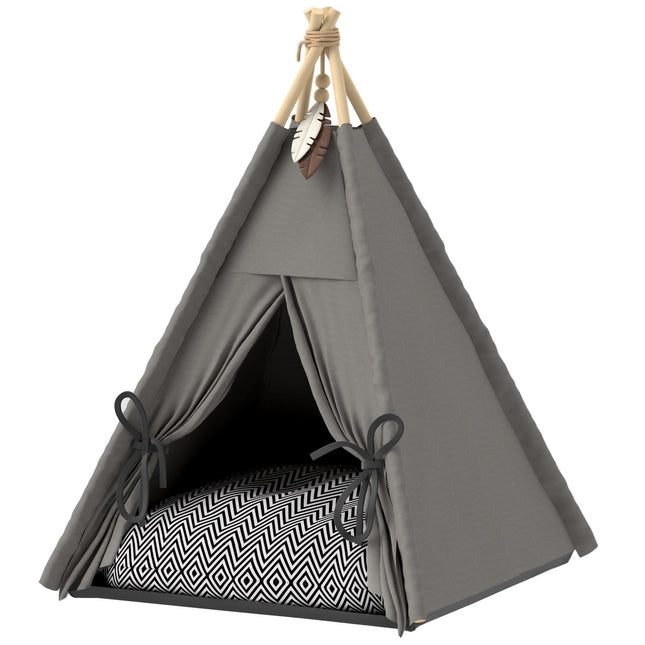 PAWROOM - Katthus med avtagbar dyna, grå/svart/vit, 60×60×76 cm