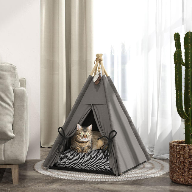 PAWROOM - Katthus med avtagbar dyna, grå/svart/vit, 60×60×76 cm